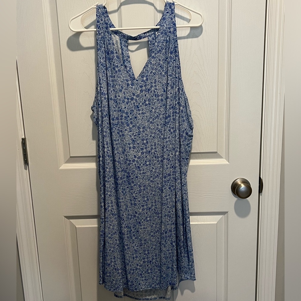 Old Navy Sleeveless V-Neck Shift Plus Size Summer Cutout Dress (Blue Floral)